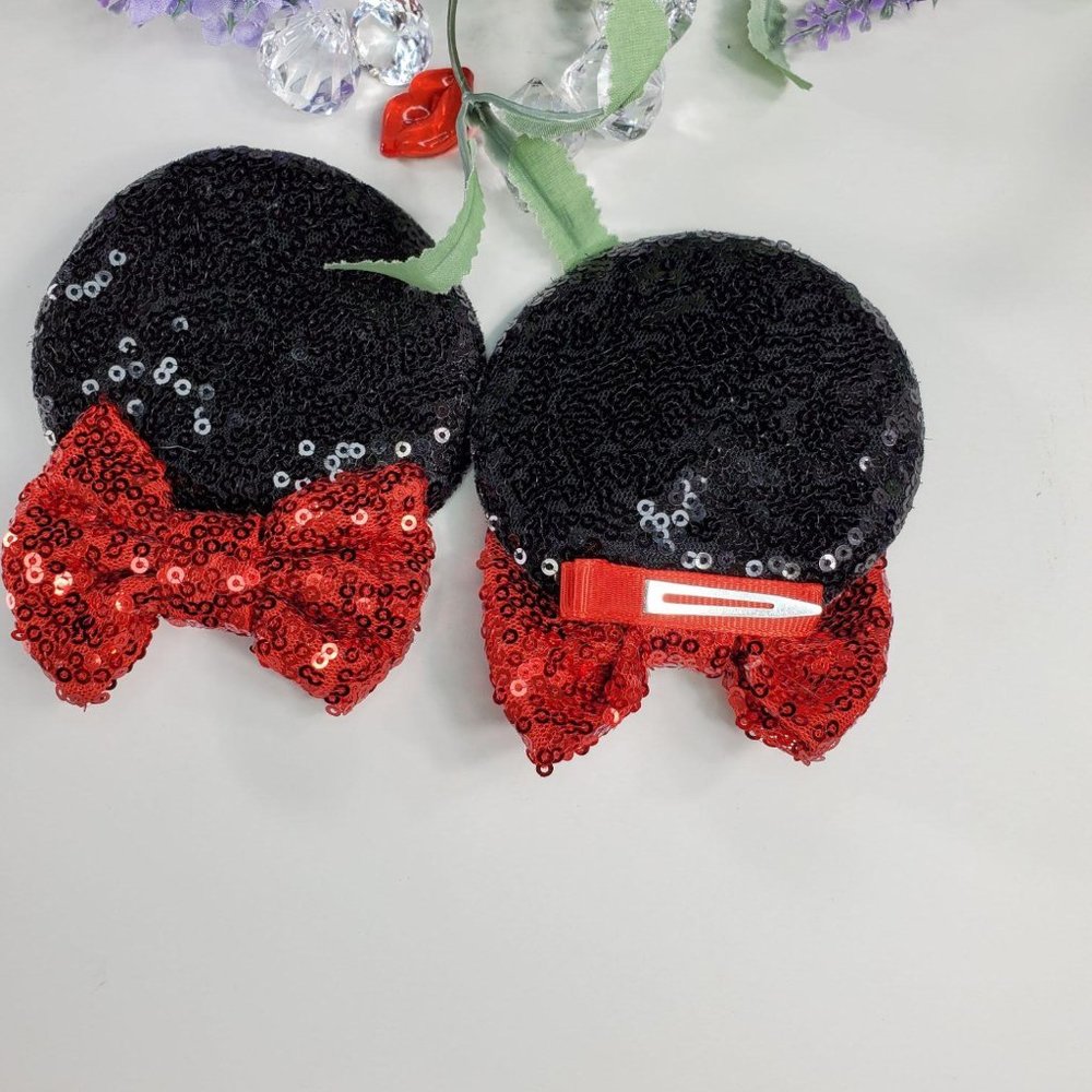 2/$20 Minnie Black Ears Sequin Bow Hair Clips Girl - Picture 7 of 8